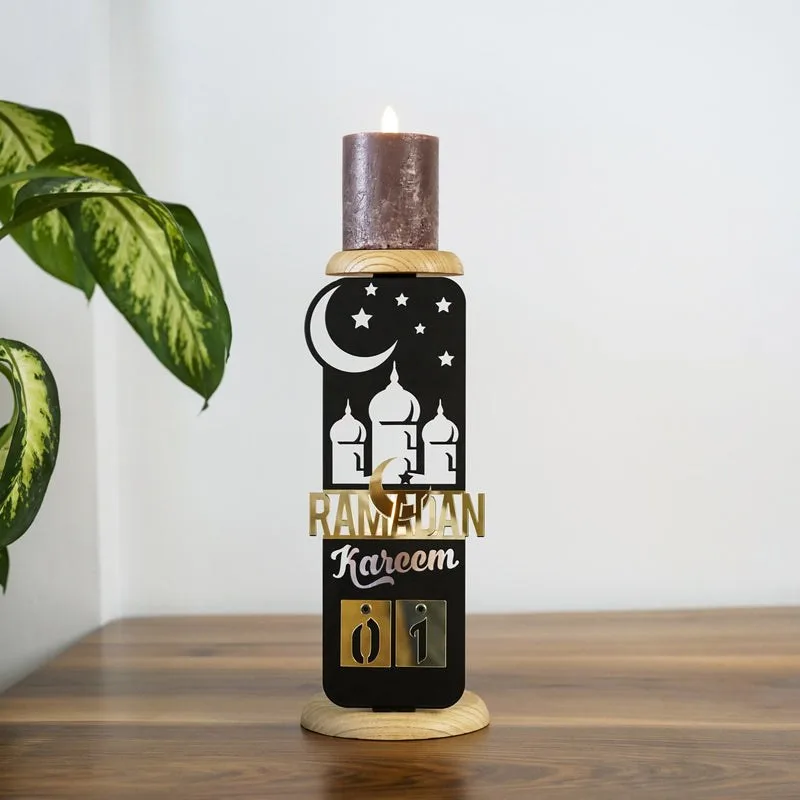 Islamic Candleholder - Ramadan Kareem Calendar, Wooden Stand