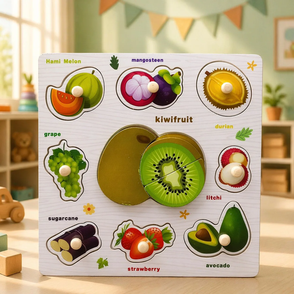 Wooden 3D Puzzle & Sorting Knob Board With Drawing Area