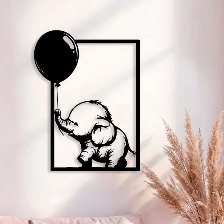 Elephant with balloon wall art