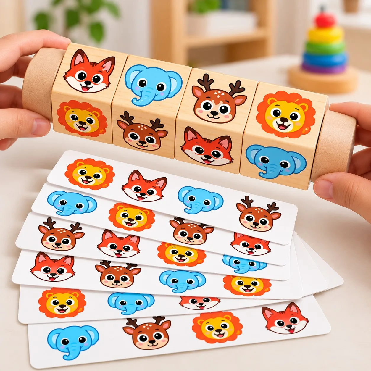 Wooden Montessori Rotating Character Faces Matching Puzzle