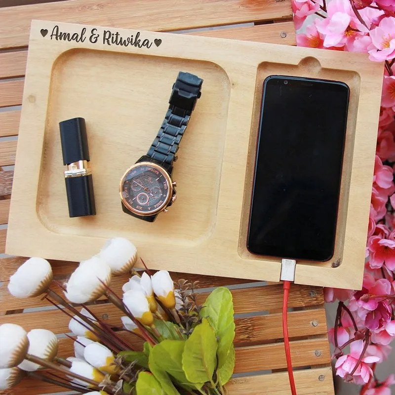 Personalized Phone & Watch Tray With Charging Station